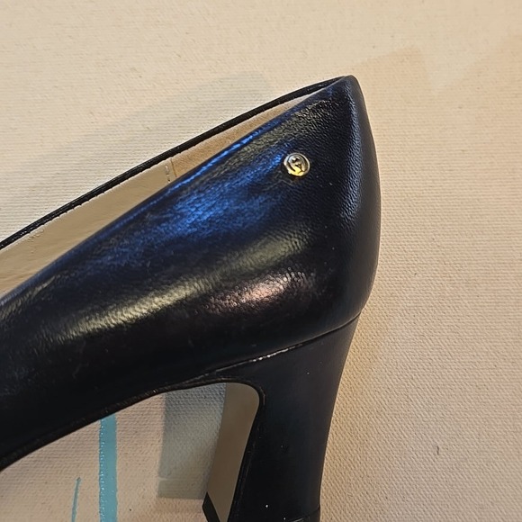 Etienne Aigner Womens 6.5 Black Leather Pumps Taylor Spain Block Heel Minimalist - Picture 8 of 13